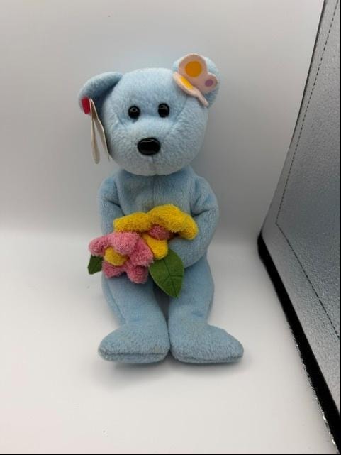 Ty Beanie Baby Blue Bear with Flowers