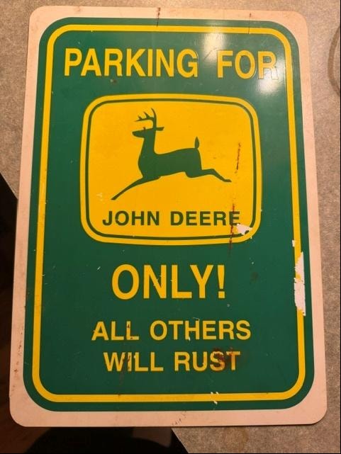 John Deere "Parking Only" Plastic Sign